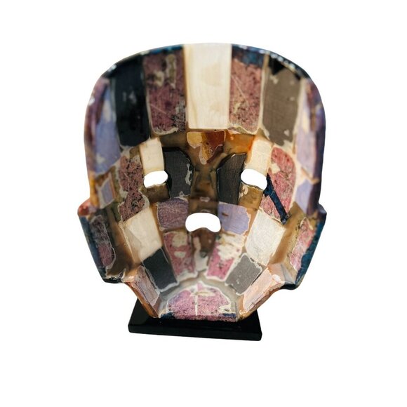 Mexican Aztec Mayan Mask Color-block Stone High-gloss Lacquered Death Mask on Pe - Picture 10 of 10